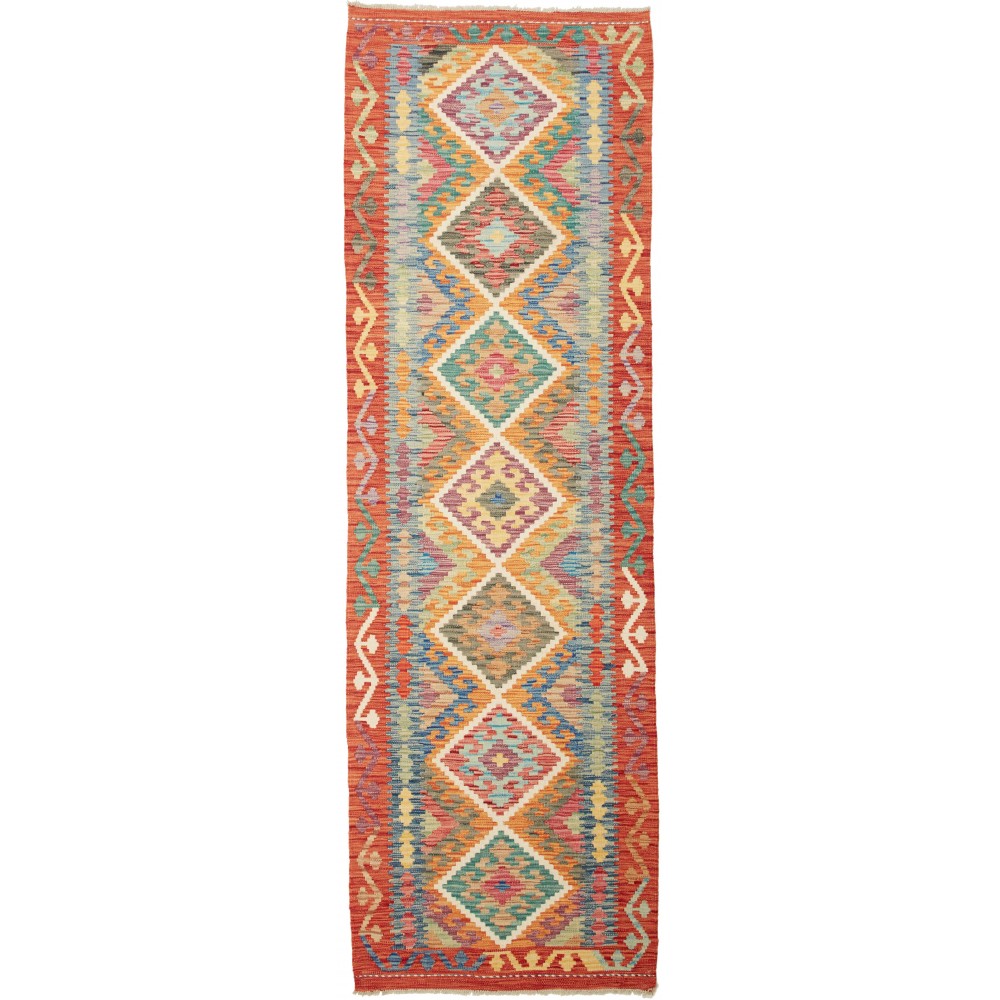 Tappeto Kilim Afghanistan marrone azzurro 81x259 Tappeto Kilim Afghanistan marrone azzurro 81x259