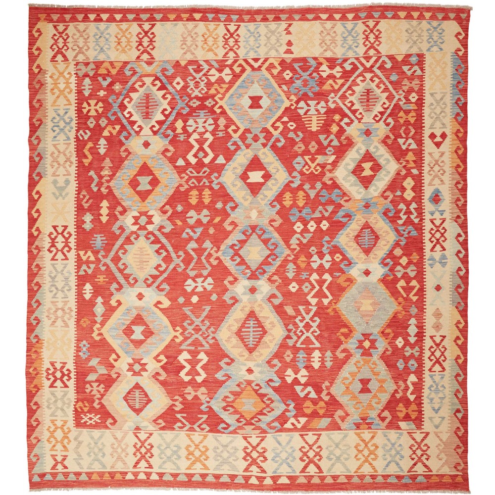 Tappeto Kilim Afghanistan marrone rosso 254x286 Tappeto Kilim Afghanistan marrone rosso 254x286