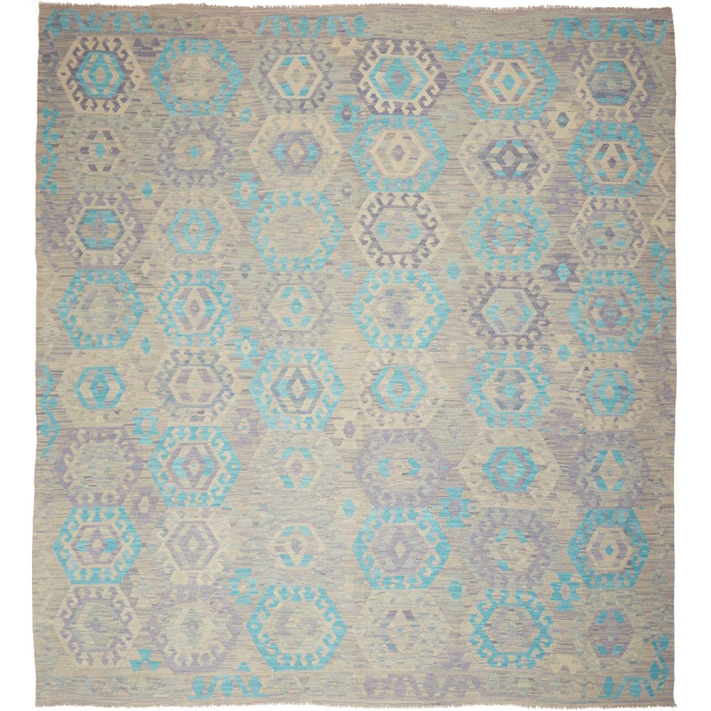 Tappeto Kilim Afghanistan azzurro bianco 262x290 Tappeto Kilim Afghanistan azzurro bianco 262x290