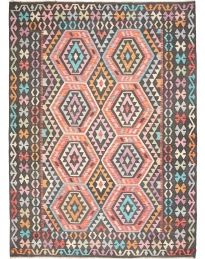 Tappeto Kilim Afghanistan azzurro arancione 206x278