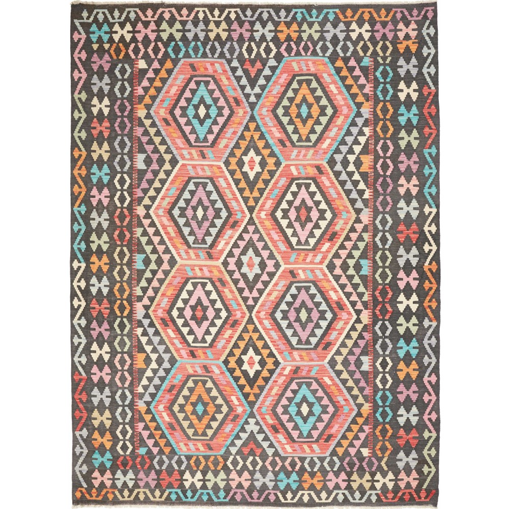 Tappeto Kilim Afghanistan azzurro arancione 206x278