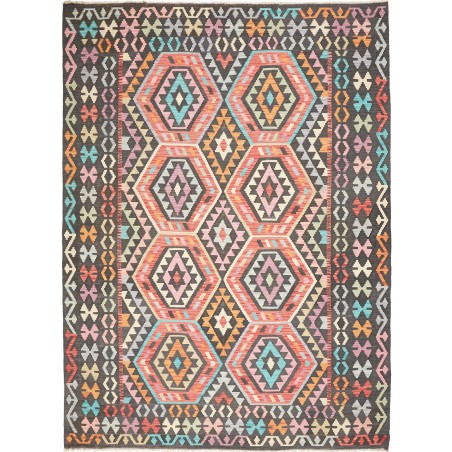 Tappeto Kilim Afghanistan azzurro arancione 206x278