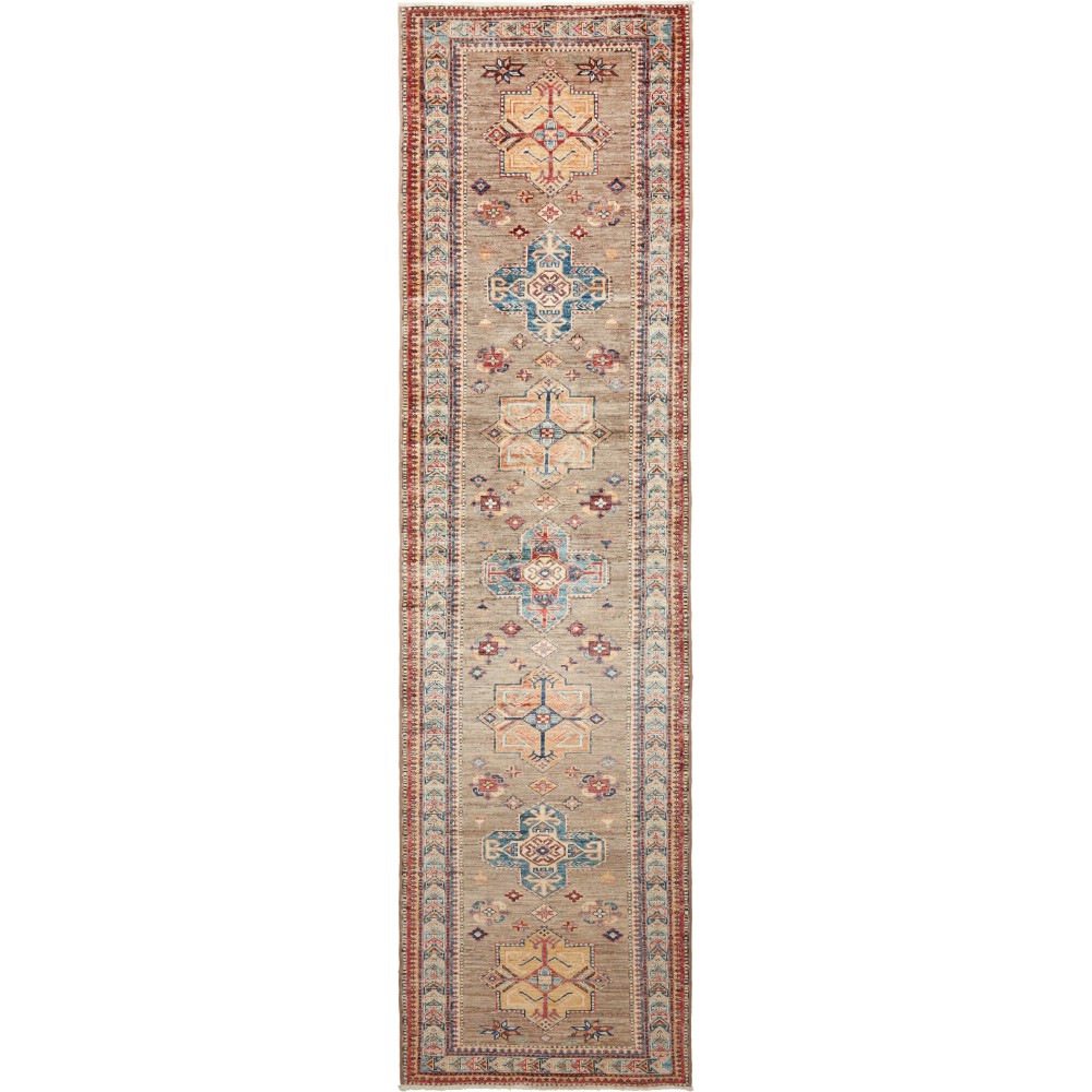 Tappeto Kazak Fine Pakistan marrone azzurro 79x295 Tappeto Kazak Fine Pakistan marrone azzurro 79x295