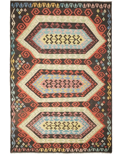 Tappeto Kilim Afghanistan verde marrone 202x305