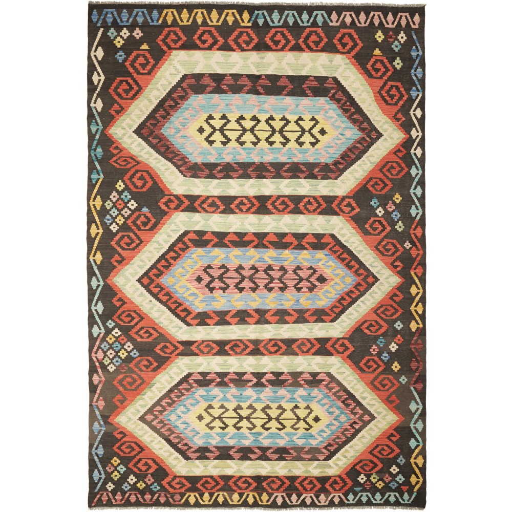 Tappeto Kilim Afghanistan verde marrone 202x305