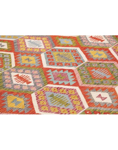 Tappeto Kilim Afghanistan rosso azzurro 253x294