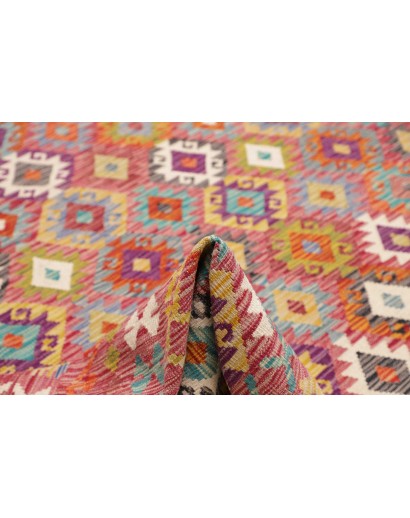Tappeto Kilim Afghanistan rosso azzurro 263x357