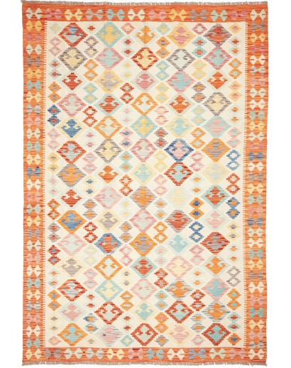 Tappeto Kilim Afghanistan bianco arancione 204x296