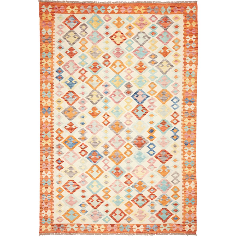 Tappeto Kilim Afghanistan bianco arancione 204x296