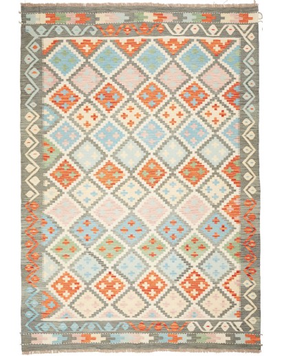 Tappeto Kilim Afghanistan bianco rosso 208x299