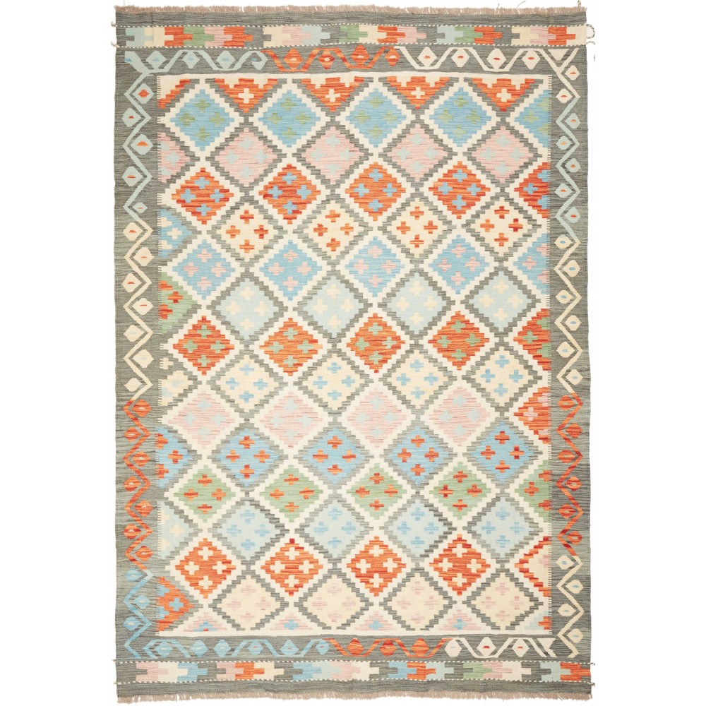 Tappeto Kilim Afghanistan bianco rosso 208x299