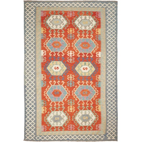 Tappeto Kilim Afghanistan marrone rosso 206x308