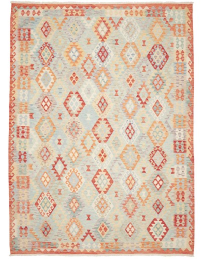 Tappeto Kilim Afghanistan bianco rosso 252x346