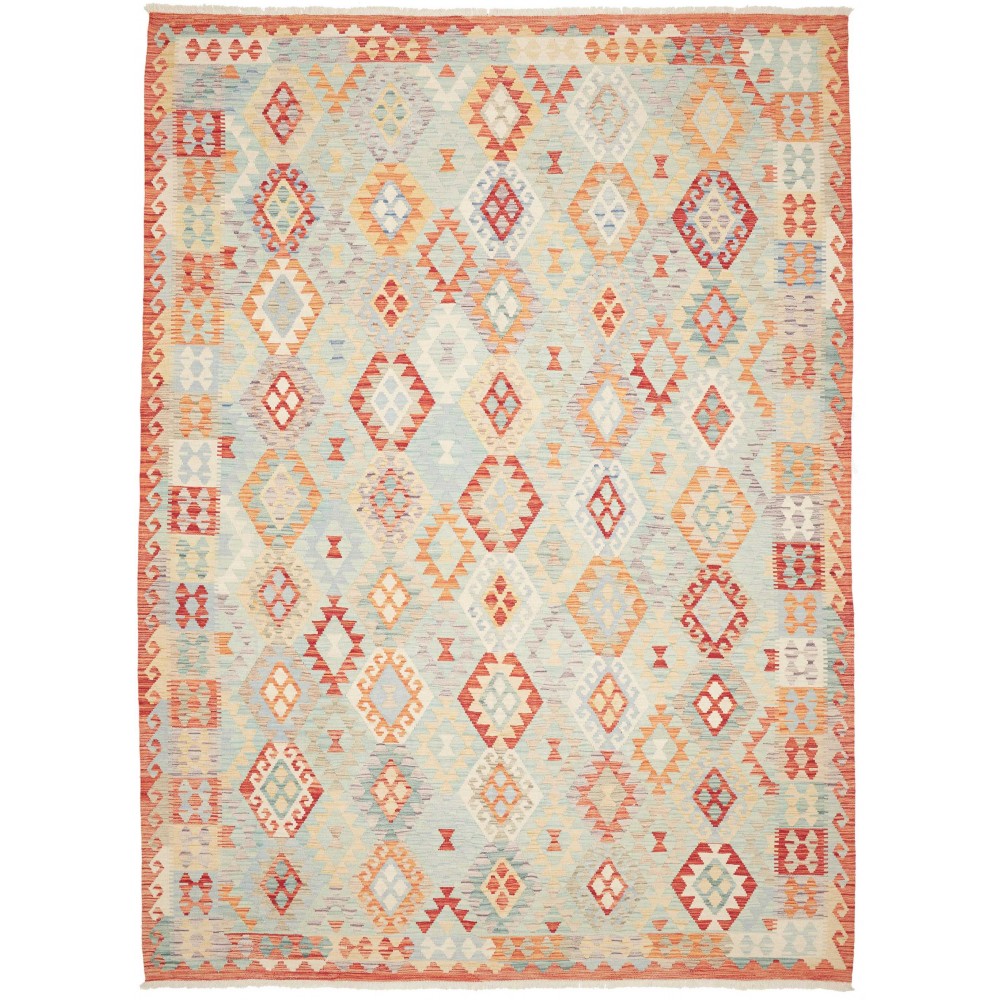 Tappeto Kilim Afghanistan bianco rosso 252x346