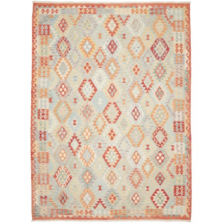 Tappeto Kilim Afghanistan bianco rosso 252x346