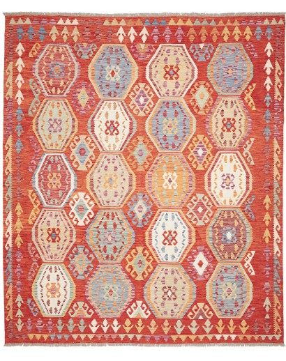 Tappeto Kilim Afghanistan arancione bianco 250x292