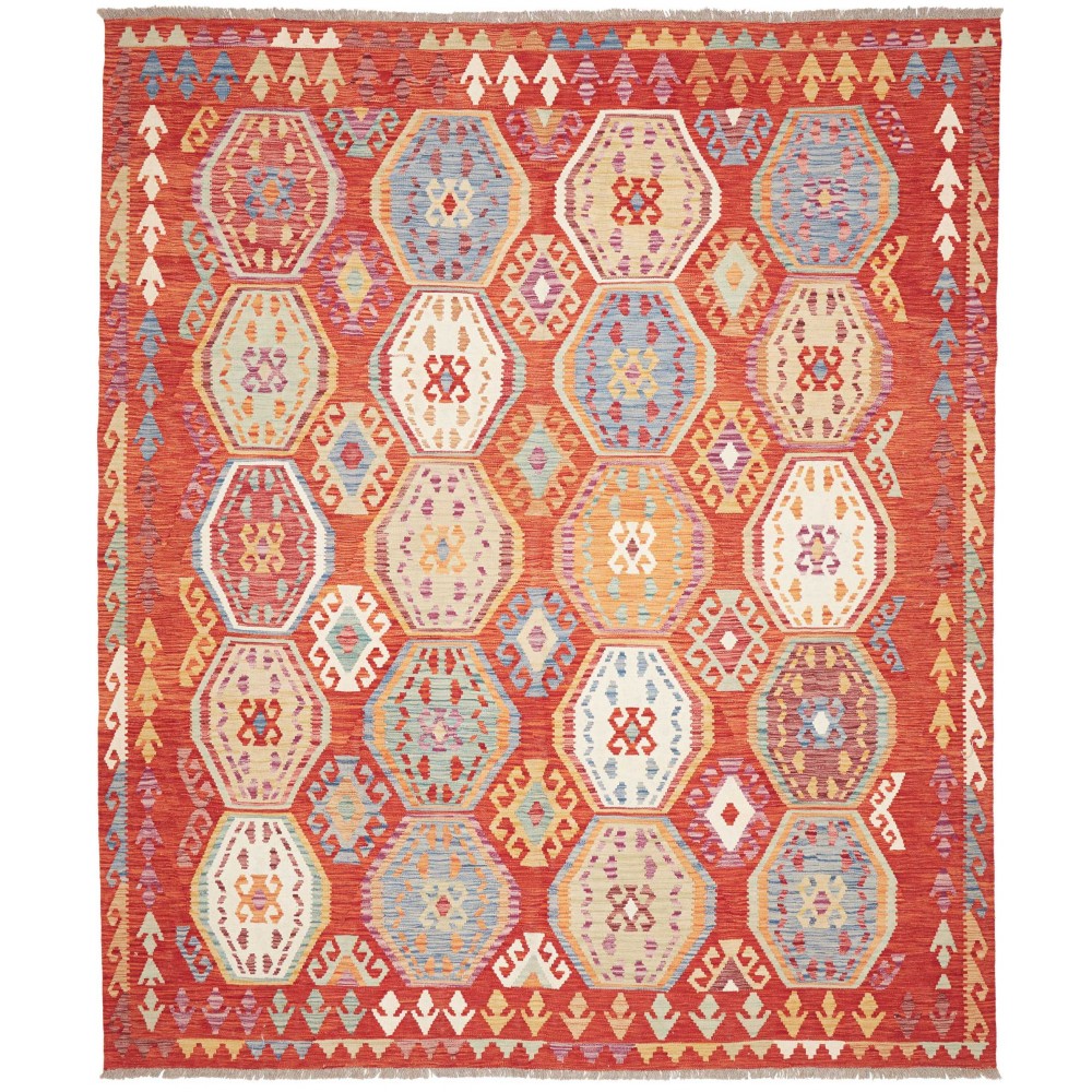 Tappeto Kilim Afghanistan arancione bianco 250x292