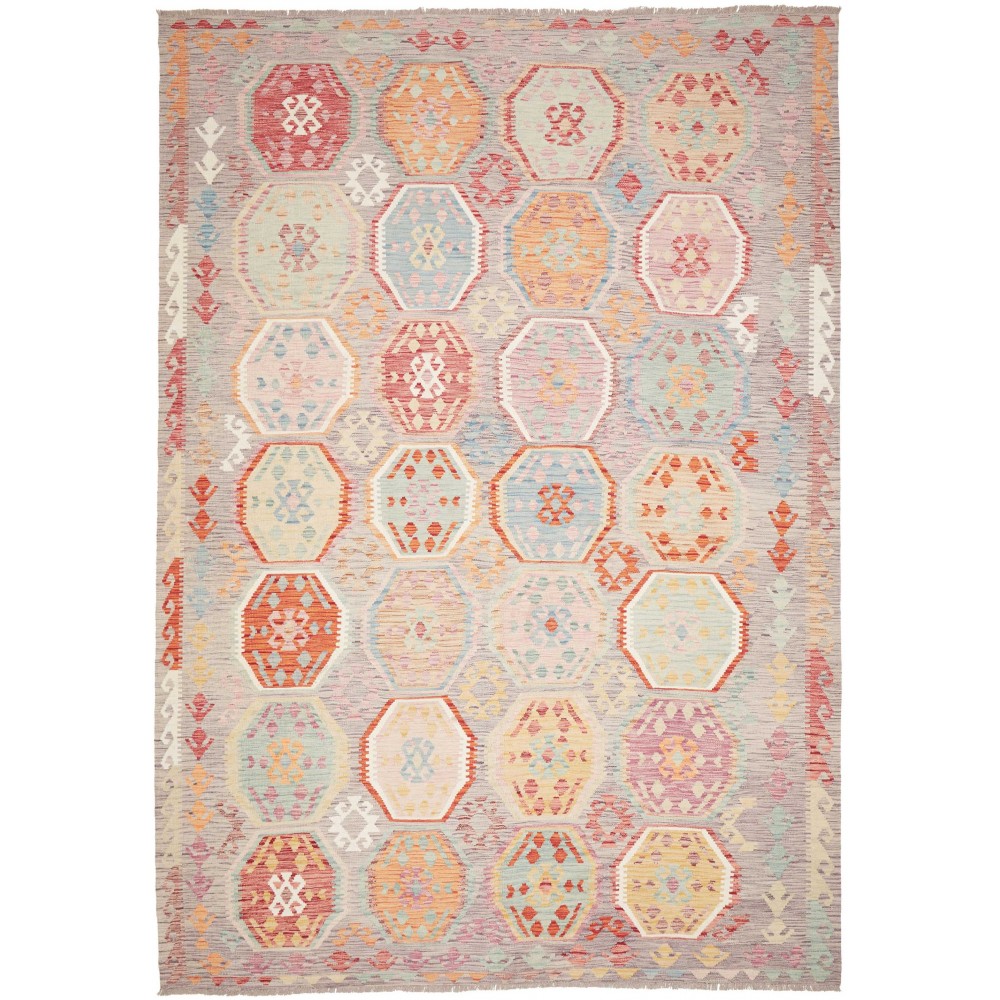 Tappeto Kilim Afghanistan beige bianco 252x356