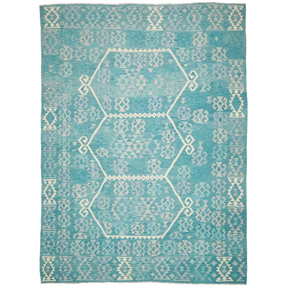 Tappeto Kilim Afghanistan verde bianco 255x351