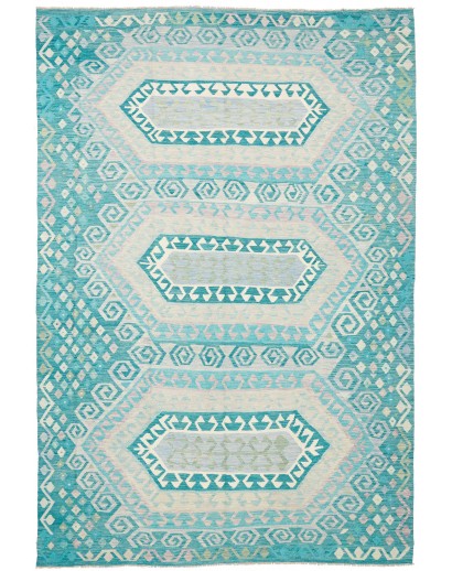Tappeto Kilim Afghanistan bianco azzurro 239x358