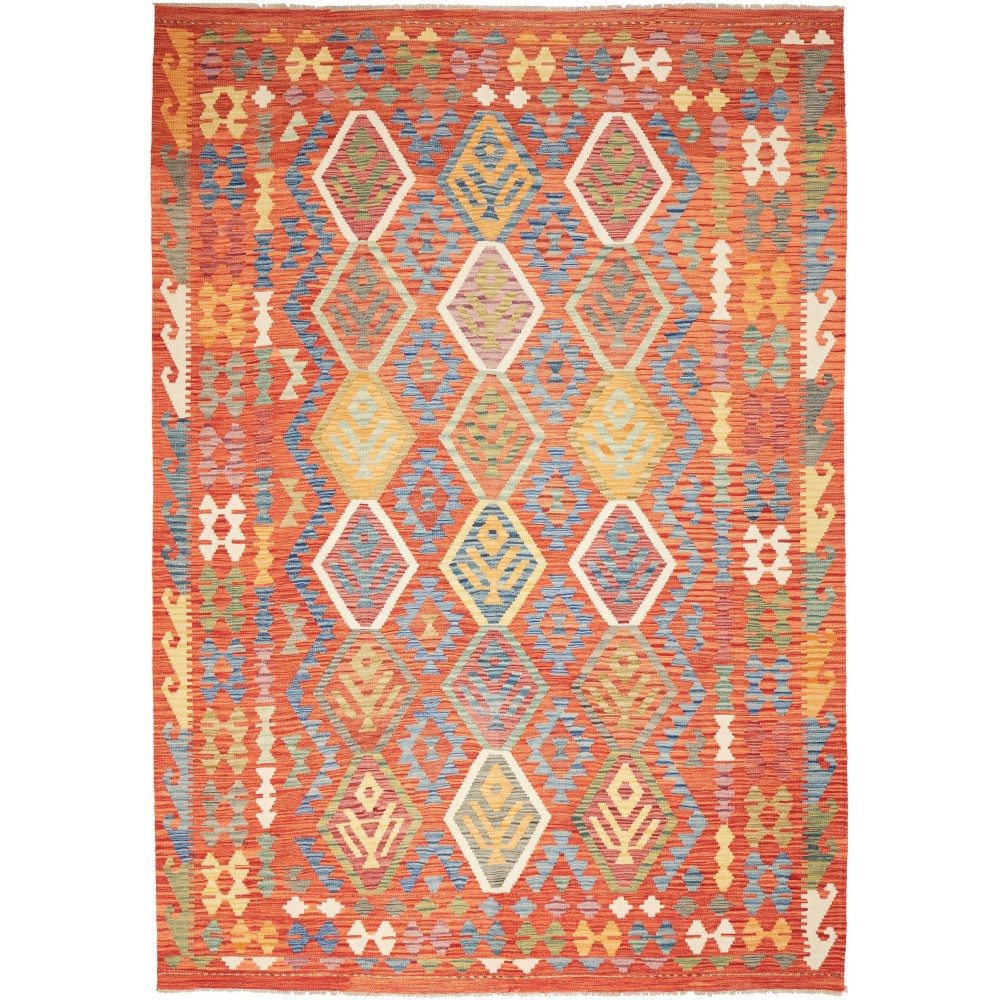 Tappeto Kilim Afghanistan arancione azzurro 205x293