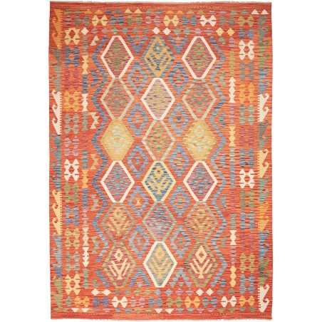 Tappeto Kilim Afghanistan arancione azzurro 205x293