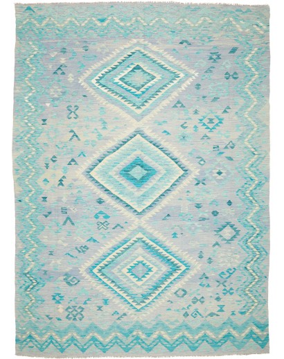 Tappeto Kilim Afghanistan beige azzurro 245x346