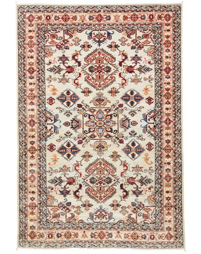 Tappeto Kazak Fine Pakistan bianco grigio 124x183