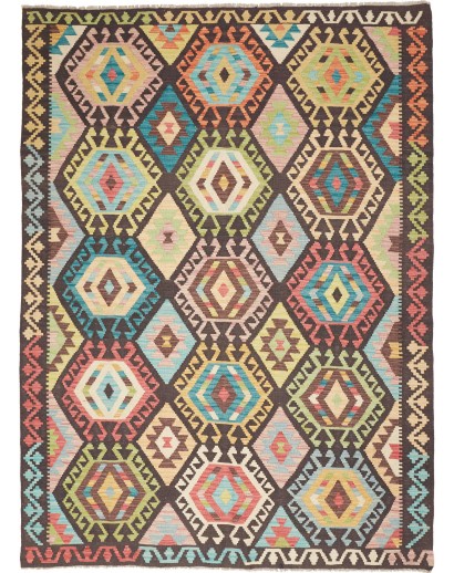 Tappeto Kilim Afghanistan marrone verde 174x238