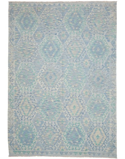 Tappeto Kilim Afghanistan azzurro bianco 204x297