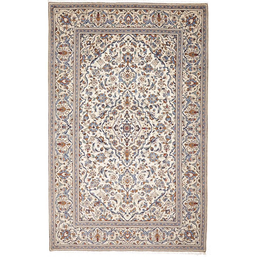 Tappeto Kashan Persia bianco marrone 196x310 Tappeto Kashan Persia bianco marrone 196x310
