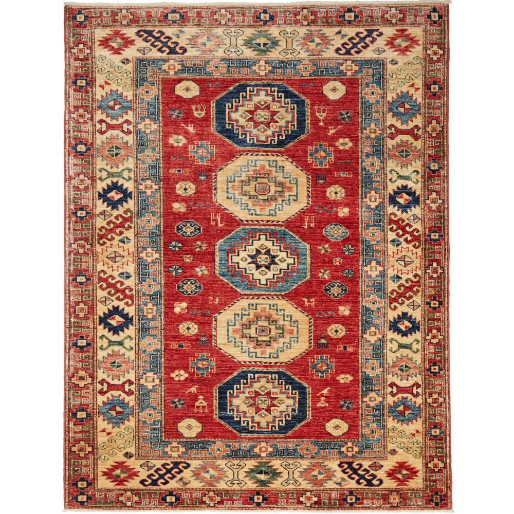 Tappeto Kazak Fine Pakistan rosso grigio 148x191 Tappeto Kazak Fine Pakistan rosso grigio 148x191