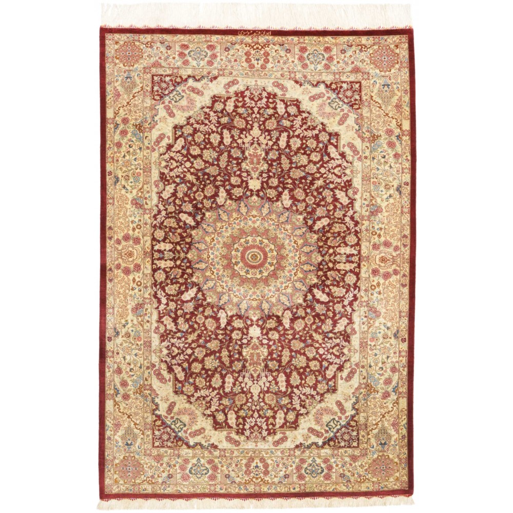 Tappeto Ghom seta Persia marrone 101x150 Tappeto Ghom seta Persia marrone 101x150