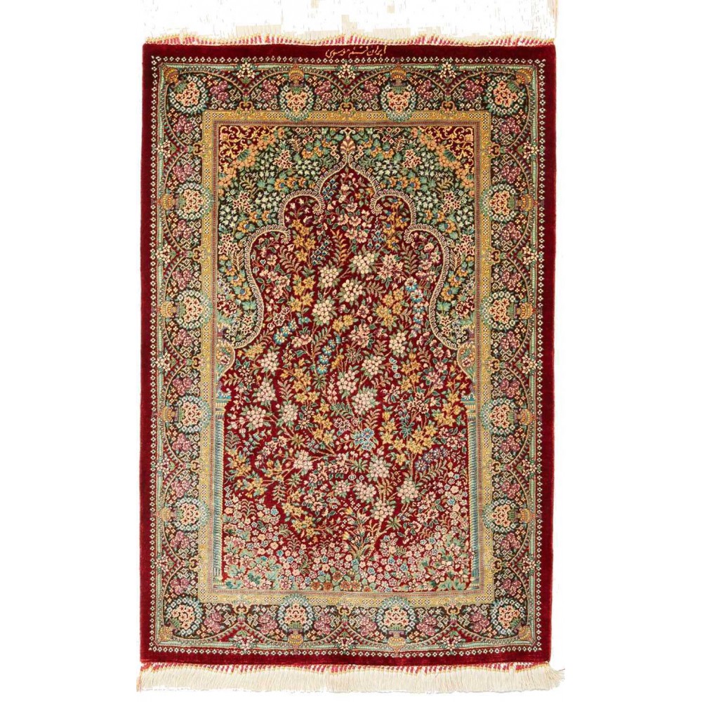 Tappeto Ghom seta Persia bianco blu 58x87 Tappeto Ghom seta Persia bianco blu 58x87