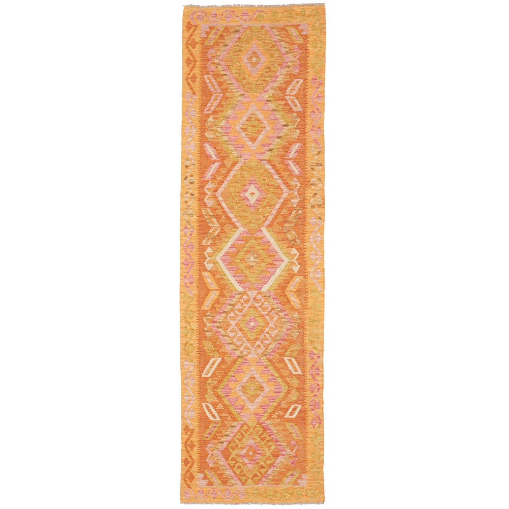 Tappeto Kilim Afghanistan arancione marrone 80x291