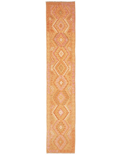Tappeto Kilim Afghanistan arancione marrone 70x385
