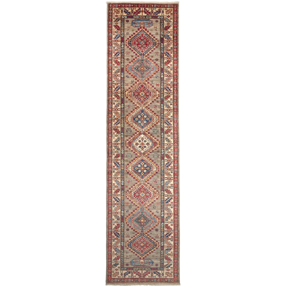 Tappeto Kazak Fine Pakistan bianco grigio 77x309 Tappeto Kazak Fine Pakistan bianco grigio 77x309