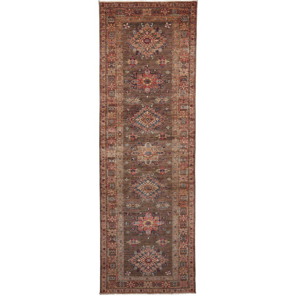 Tappeto Kazak Fine Pakistan azzurro marrone 85x256 Tappeto Kazak Fine Pakistan azzurro marrone 85x256
