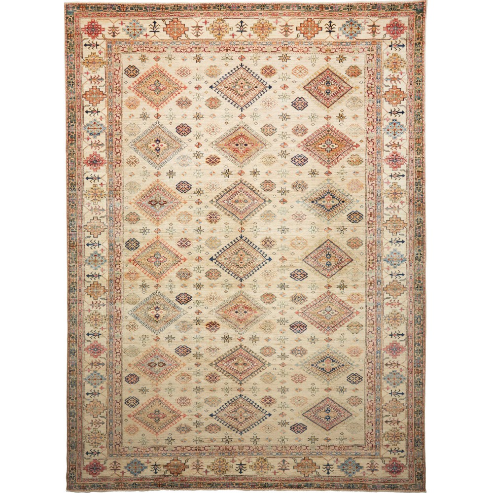 Tappeto Kazak Fine Pakistan marrone beige 277x370 Tappeto Kazak Fine Pakistan marrone beige 277x370