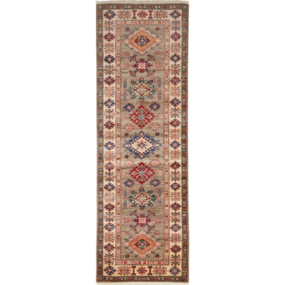 Tappeto Kazak Fine Pakistan marrone grigio 82x258 Tappeto Kazak Fine Pakistan marrone grigio 82x258