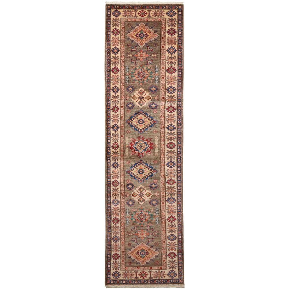 Tappeto Kazak Fine Pakistan bianco giallo 82x305 Tappeto Kazak Fine Pakistan bianco giallo 82x305