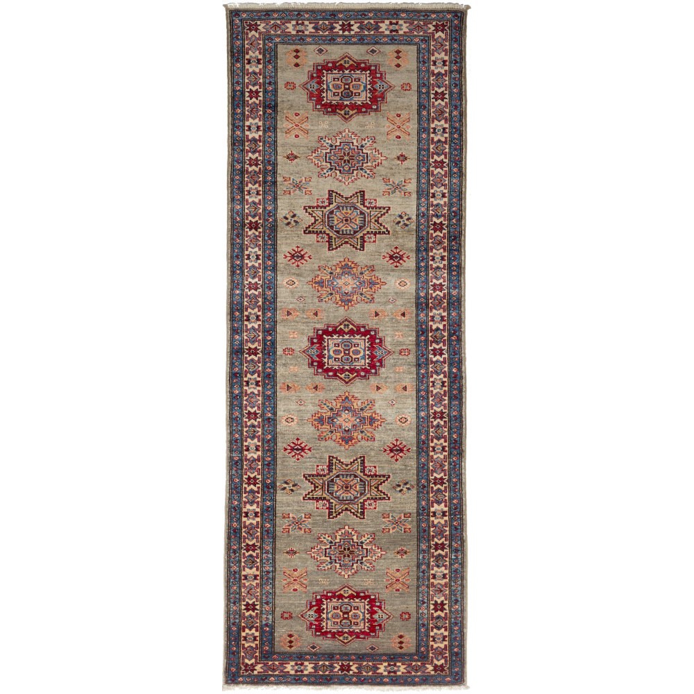 Tappeto Kazak Fine Pakistan bianco grigio 79x243 Tappeto Kazak Fine Pakistan bianco grigio 79x243