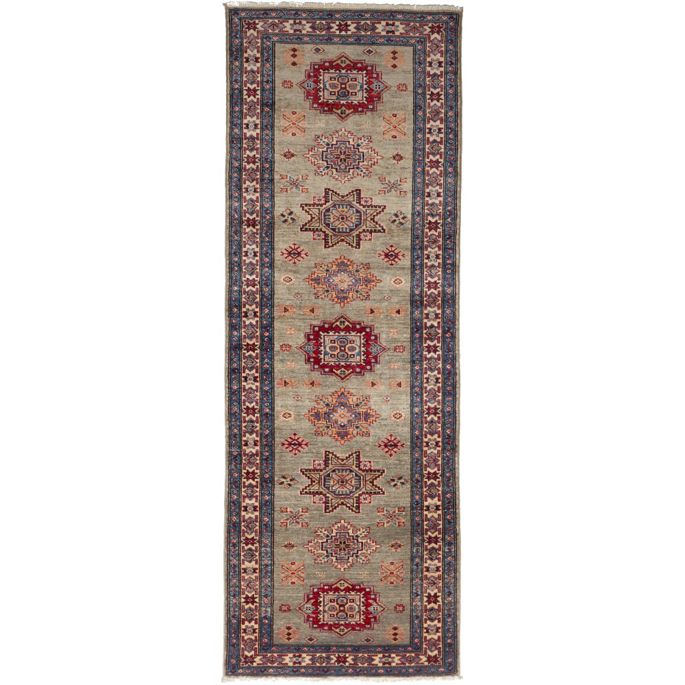 Tappeto Kazak Fine Pakistan azzurro grigio 80x235 Tappeto Kazak Fine Pakistan azzurro grigio 80x235
