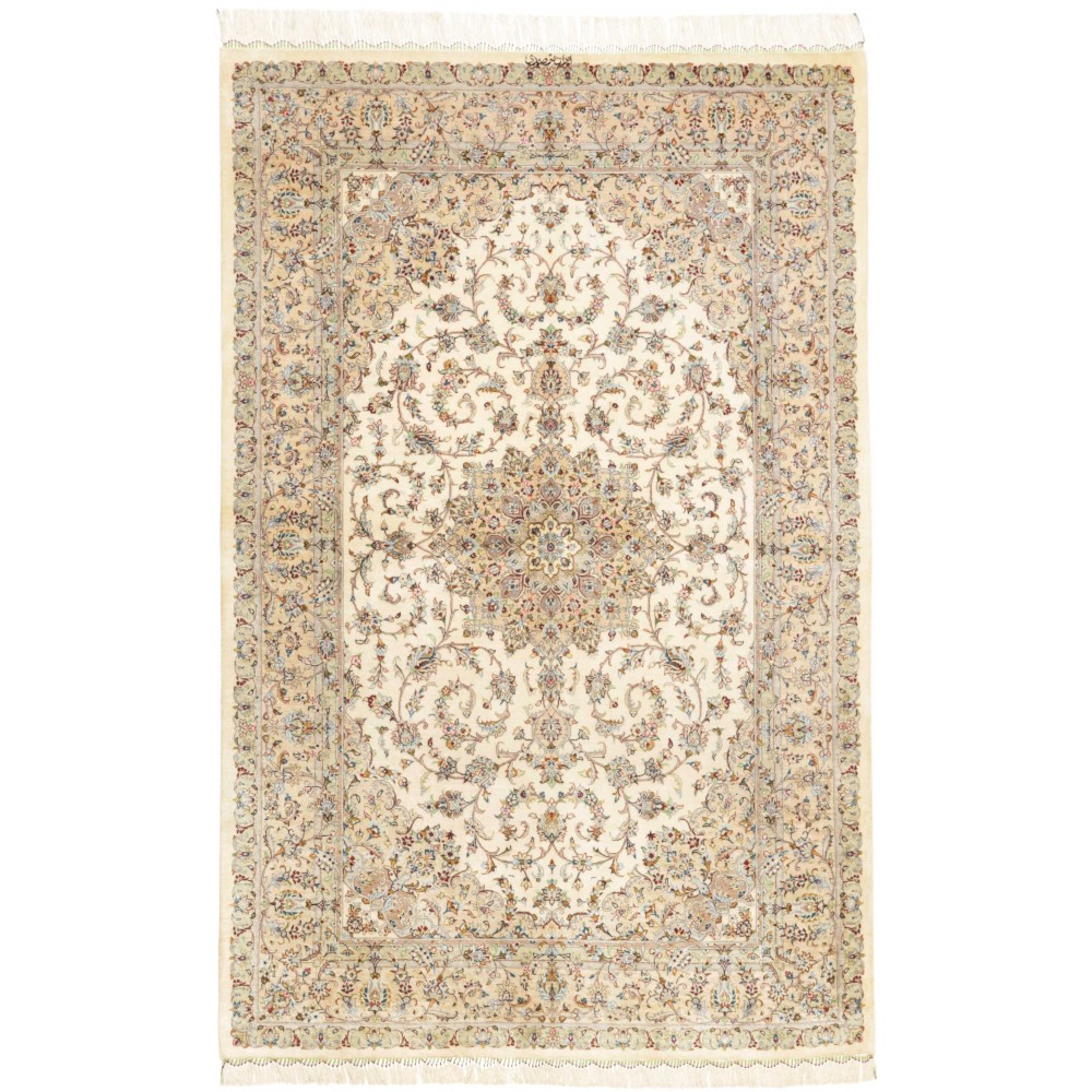Tappeto Ghom seta Persia giallo marrone 126x198 Tappeto Ghom seta Persia giallo marrone 126x198