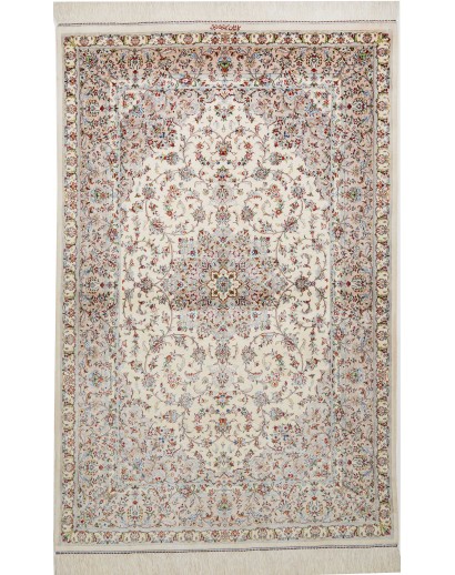 Tappeto Ghom seta Persia bianco azzurro 100x150