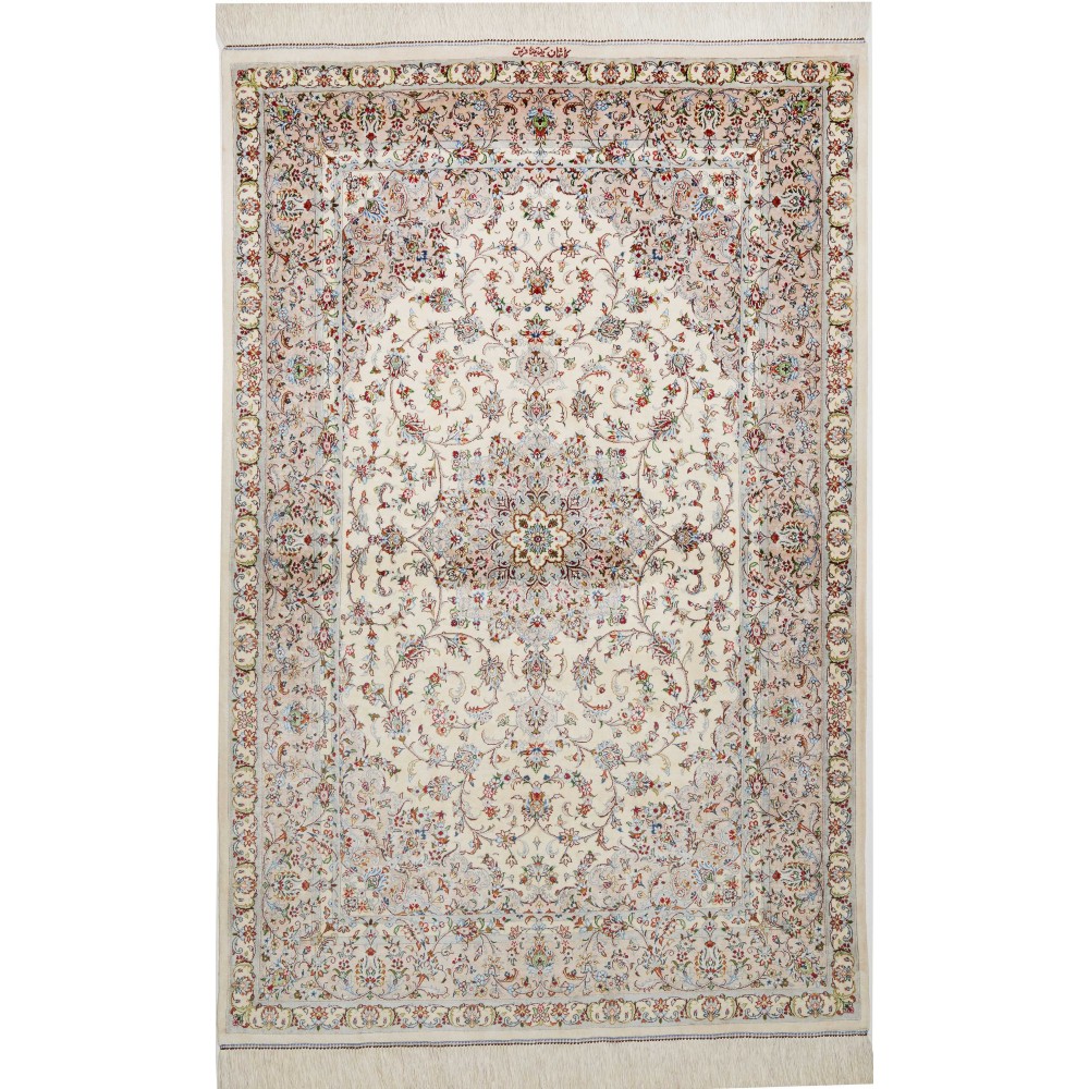 Tappeto Ghom seta Persia bianco azzurro 100x150