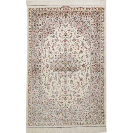 Tappeto Ghom seta Persia bianco azzurro 100x150
