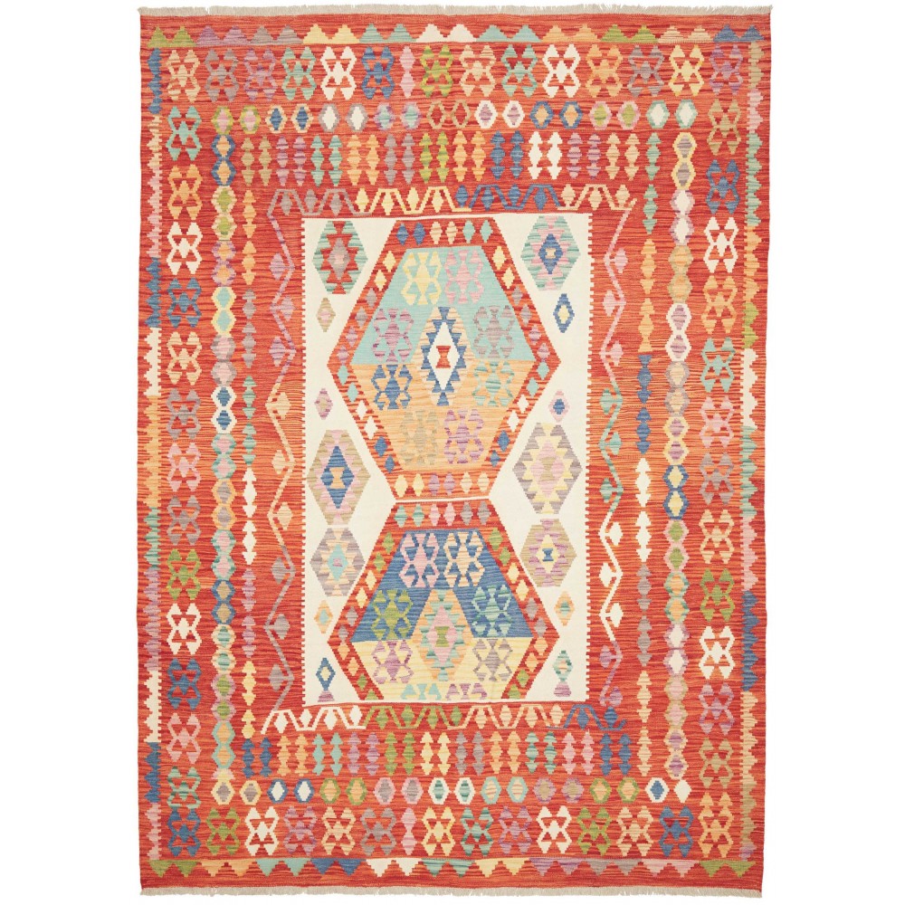 Tappeto Kilim Afghanistan rosso giallo 211x290
