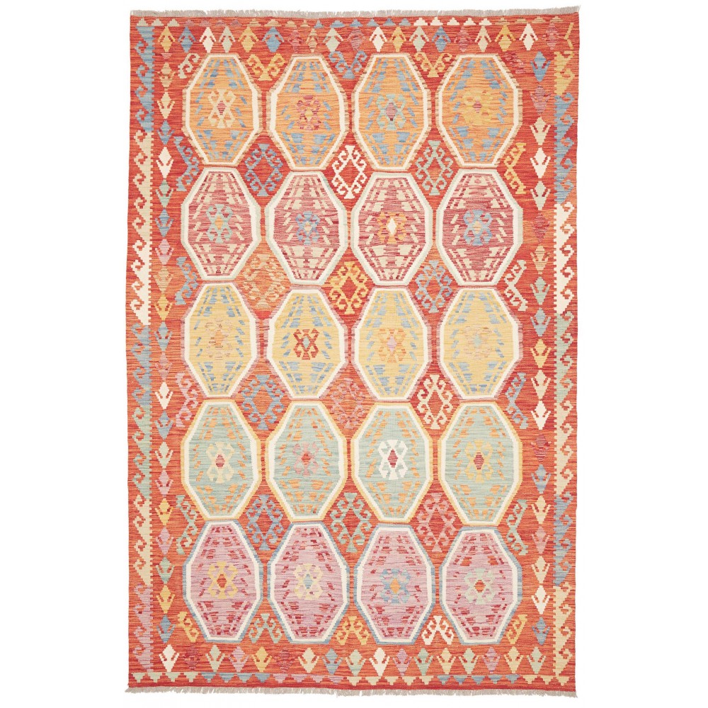Tappeto Kilim Afghanistan marrone rosso 200x296