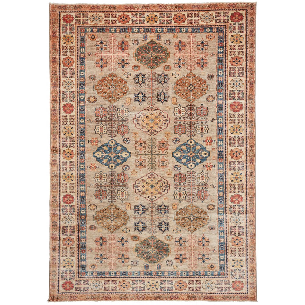 Tappeto Kazak Fine Pakistan marrone grigio 206x295 Tappeto Kazak Fine Pakistan marrone grigio 206x295